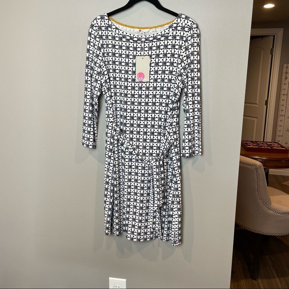 Boden black and white geometric print Dress 8 NWT